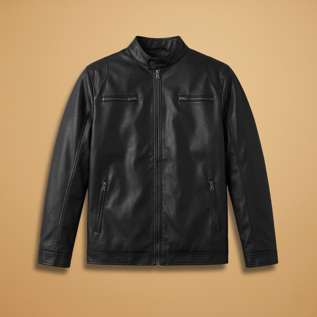 Men's black zip-front jacket with adjustable cuffs, perfect for casual everyday wear.