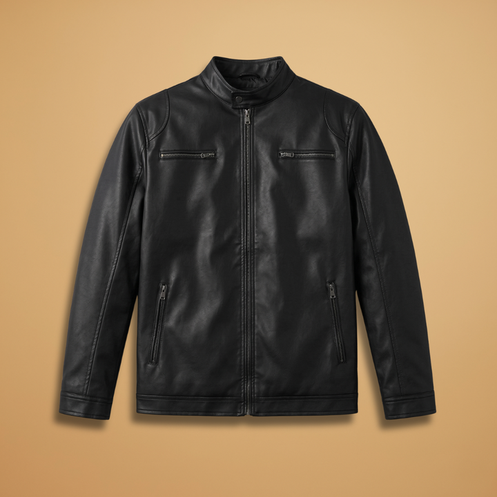 Men's black zip-front jacket with adjustable cuffs, perfect for casual everyday wear.