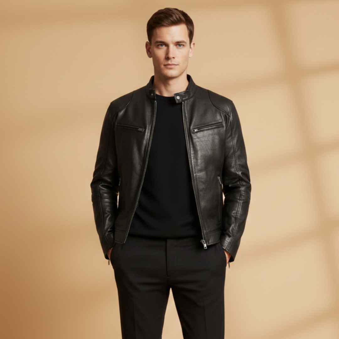 Stylish men's zip jacket, versatile multi-pocket design, ideal for spring & fall fashion.