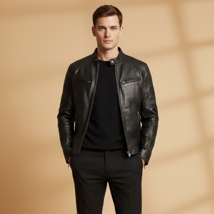 Stylish men's zip jacket, versatile multi-pocket design, ideal for spring & fall fashion.