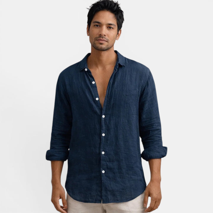 New men's breathable casual button up shirt, relaxed fit, ready for your stylish summer wardrobe.