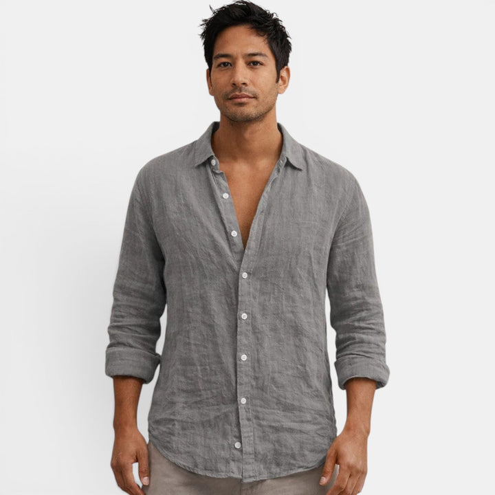Men's versatile long sleeve button up, relaxed fit & breathable, for active casual summer wear.