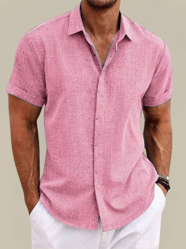 Men's apparel: casual short sleeve button-up, lightweight, breathable, relaxed fit for summer comfort.