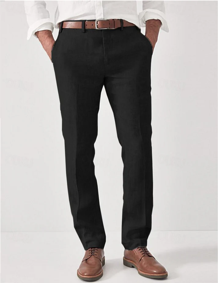 Breathable men's modern fit linen summer trousers, perfect for warm weather. Comfortable lightweight casual pants.