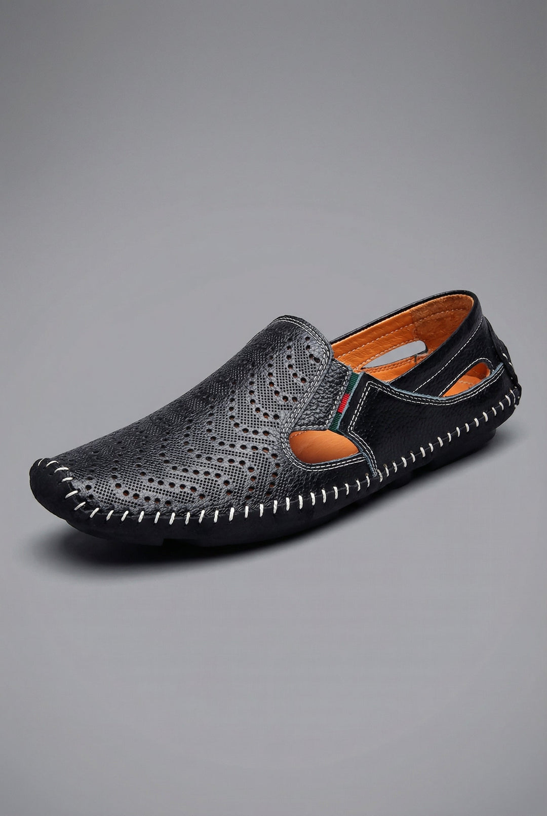 View of men's breathable slip-on loafers, designed for summer comfort. Stylish & lightweight casual everyday footwear.
