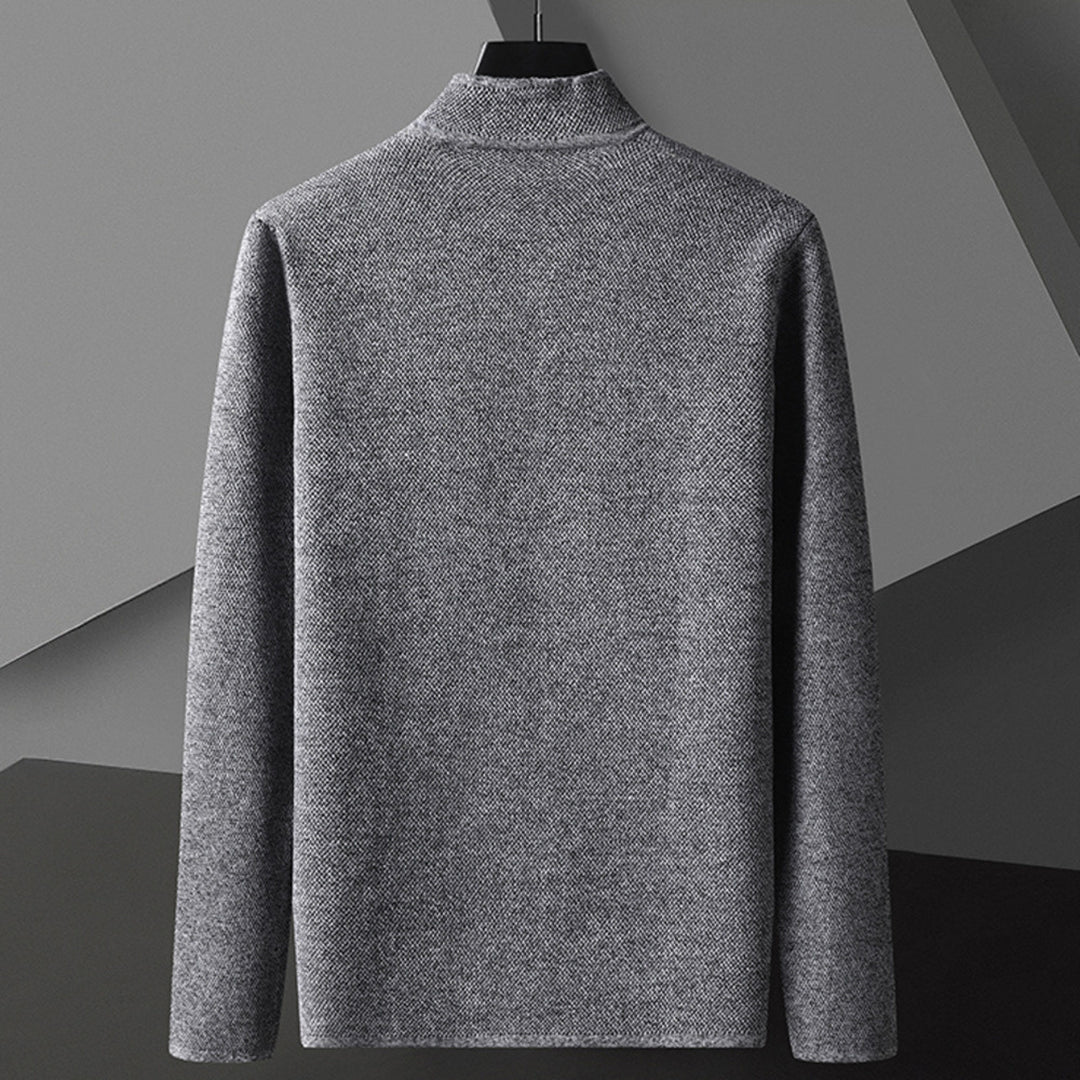 Relaxed fit men's casual outerwear, a button-down jacket featuring a unique mandarin collar and patch pockets.
