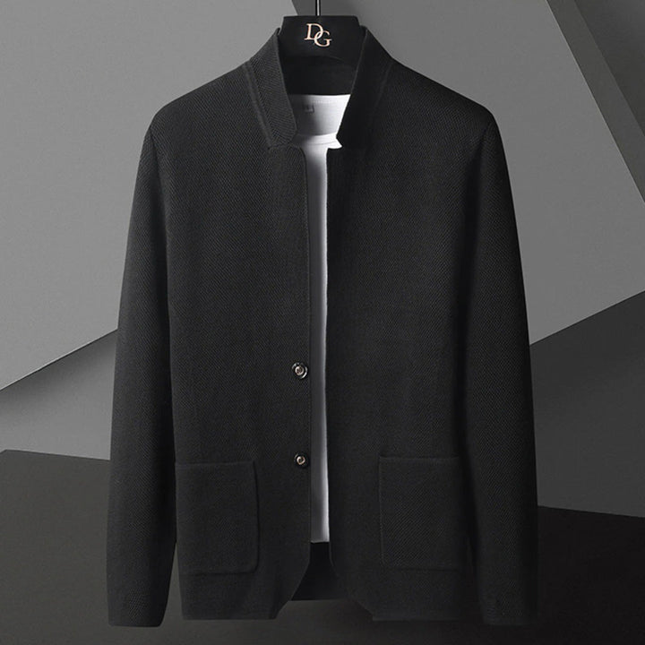 Men's versatile casual outerwear jacket with a distinctive mandarin collar, button closure, and relaxed fit.