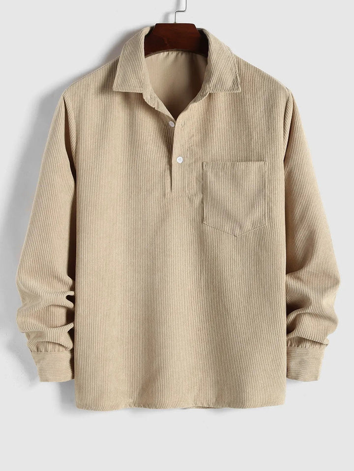Relaxed fit men's button-up camp collar shirt in a versatile casual style, perfect for smart-casual outfits.