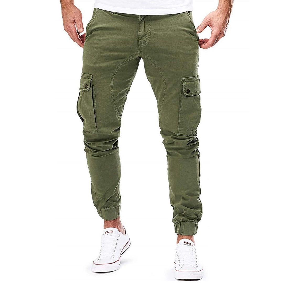 Comfort-fit men's cargo trousers, showcasing relaxed fit and spacious multiple pockets for daily essentials.