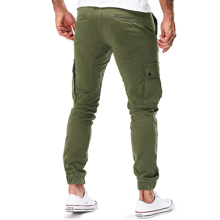 Men's utility cargo pants, side view, ready for active outdoor exploration & casual everyday fashion.