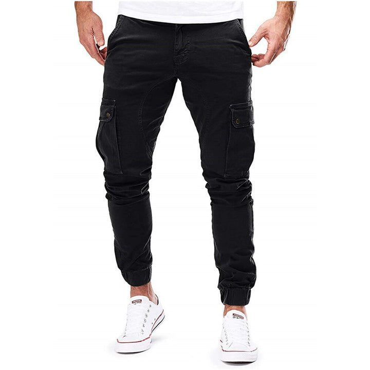 Men's fashion cargo trousers, modern design, with multiple functional pockets for a stylish, practical look.