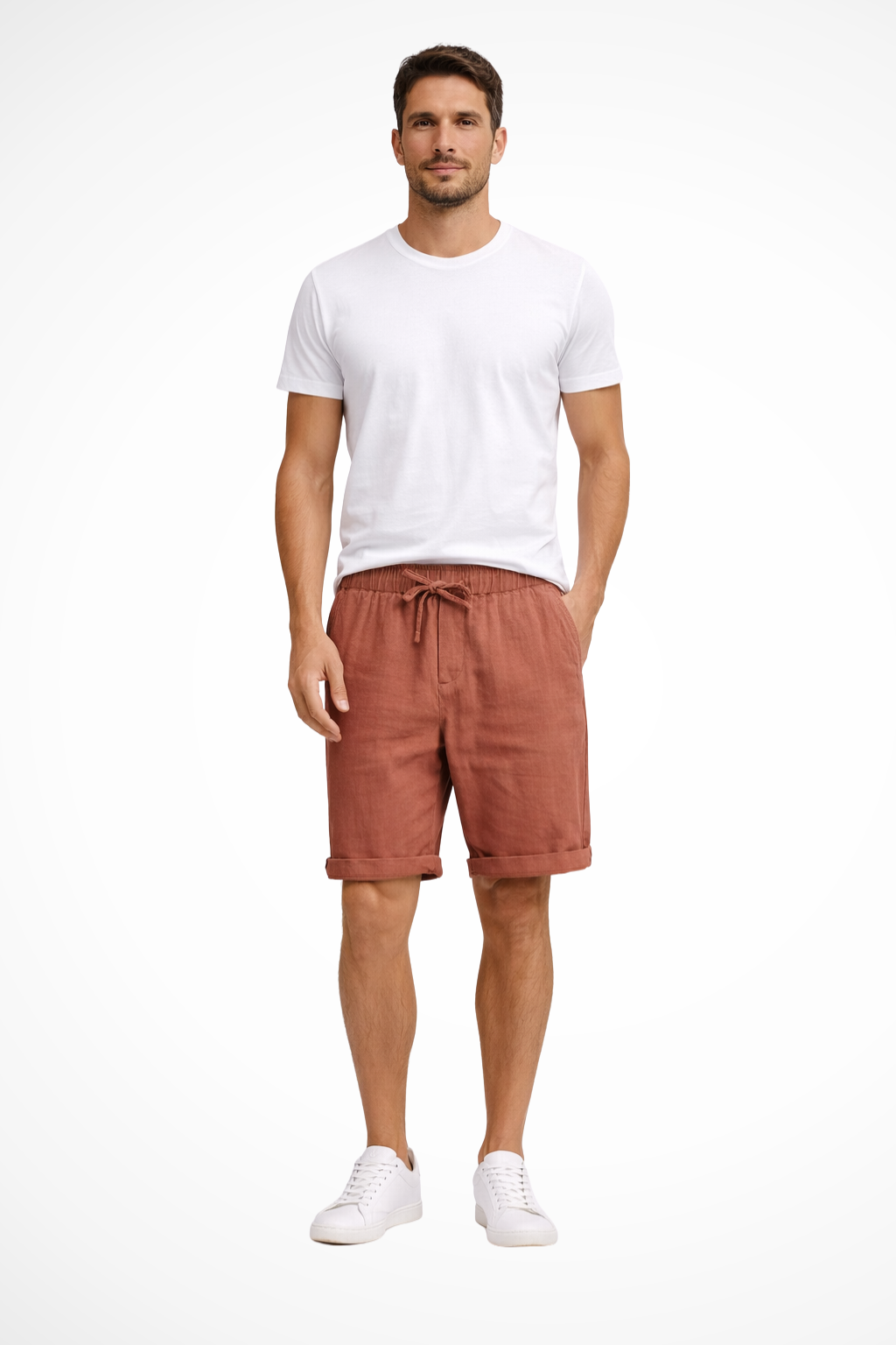 Men's casual drawstring shorts with elastic waist, comfortable relaxed fit.