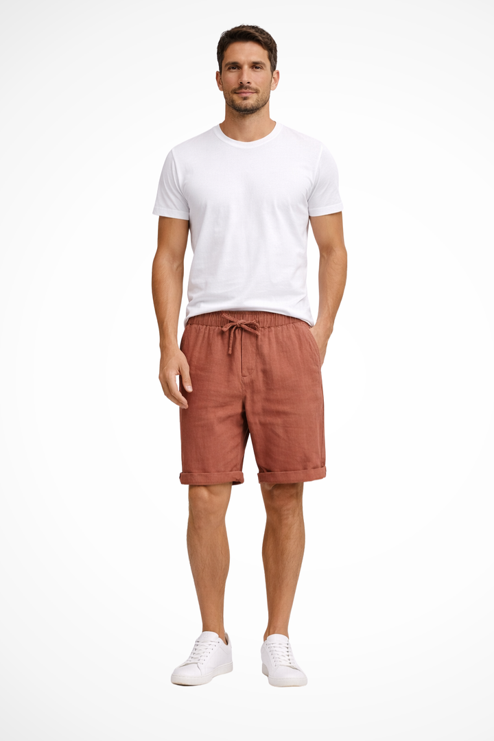 Men's casual drawstring shorts with elastic waist, comfortable relaxed fit.