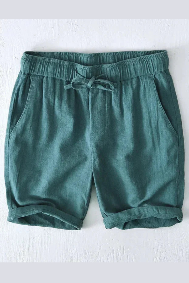 Essential men's summer shorts, elastic waist, drawstring, knee-length for ultimate comfort and style.
