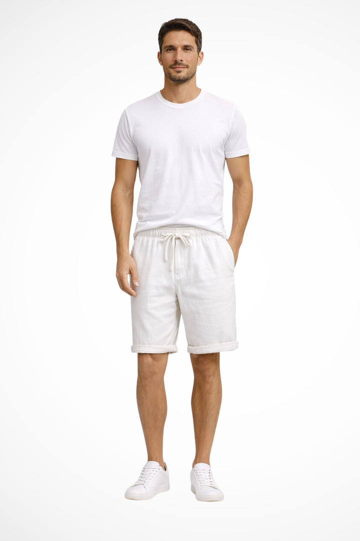 Men's comfortable elastic waist shorts with drawstring and knee-length design, great for casual days.