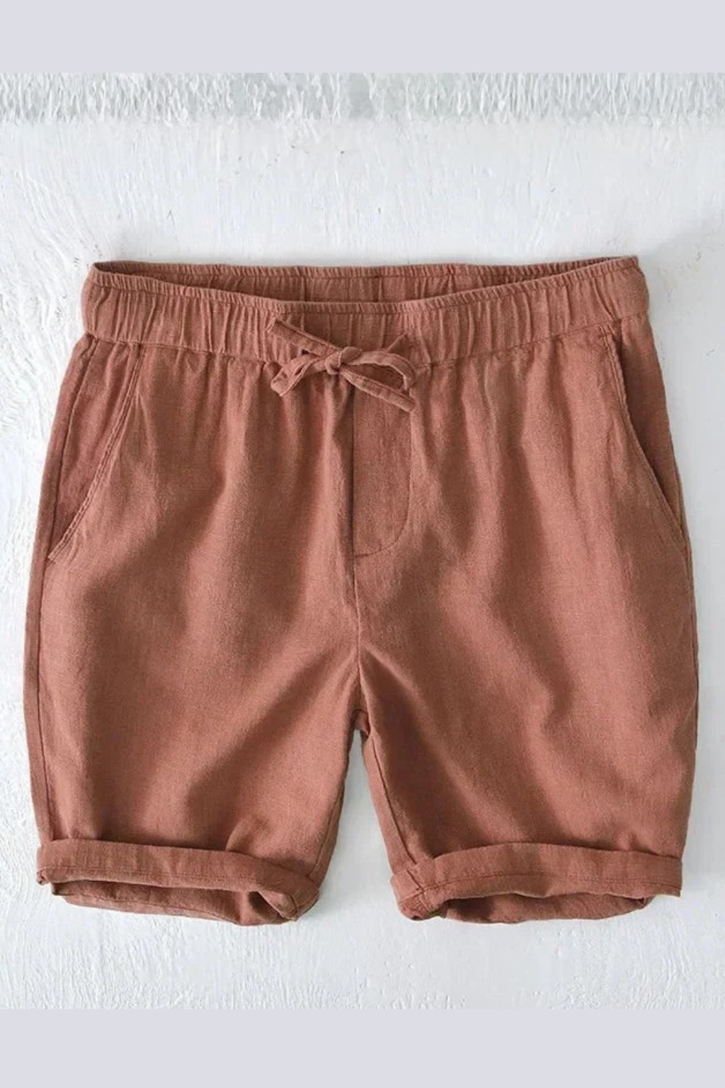 Summer men's knee-length shorts, elasticated waist, drawstring closure, perfect for relaxed style.