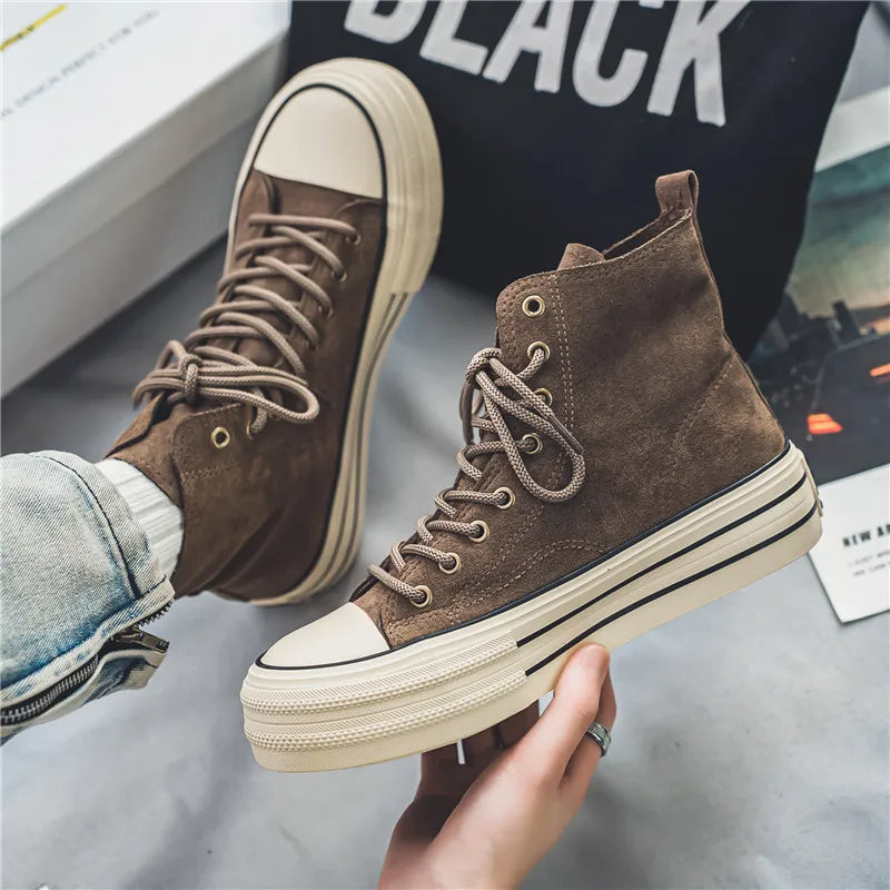 Stylish men's high-top platform sneakers, comfortable everyday footwear for casual urban fashion.