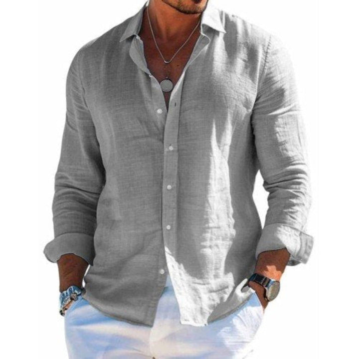 Men's casual long-sleeve button-front summer shirt in a relaxed fit, perfect for warm weather and everyday wear.