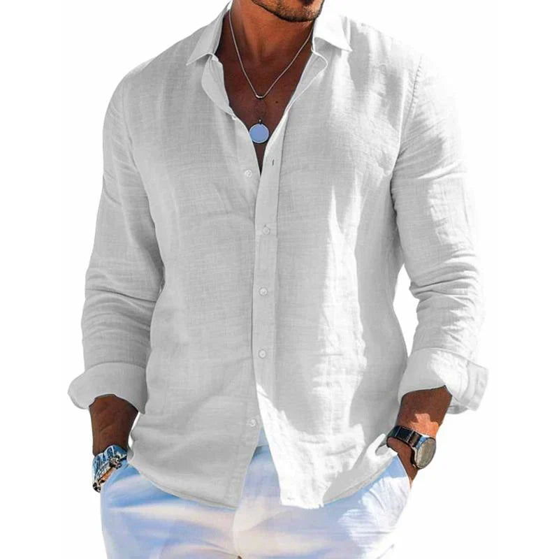 Comfortable men's relaxed fit summer shirt, long-sleeve casual button-front, ideal versatile top for warm weather.