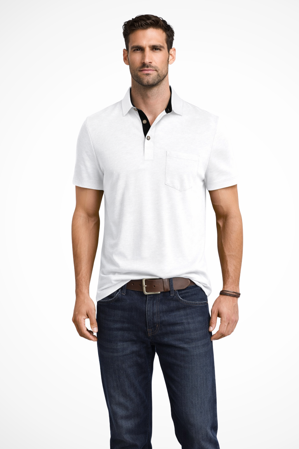 Men's casual polo shirt with contrast collar. Short sleeve & relaxed fit for everyday comfort.