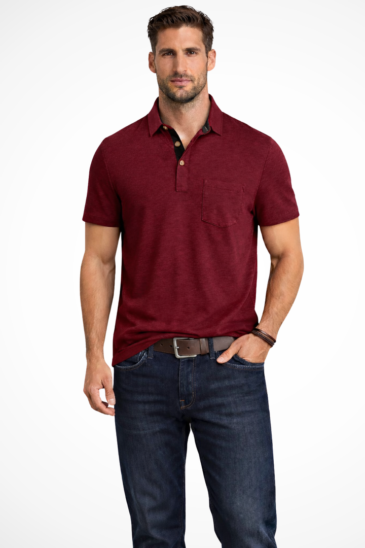 Men's short sleeve polo shirt with a stylish contrast collar for casual everyday wear.