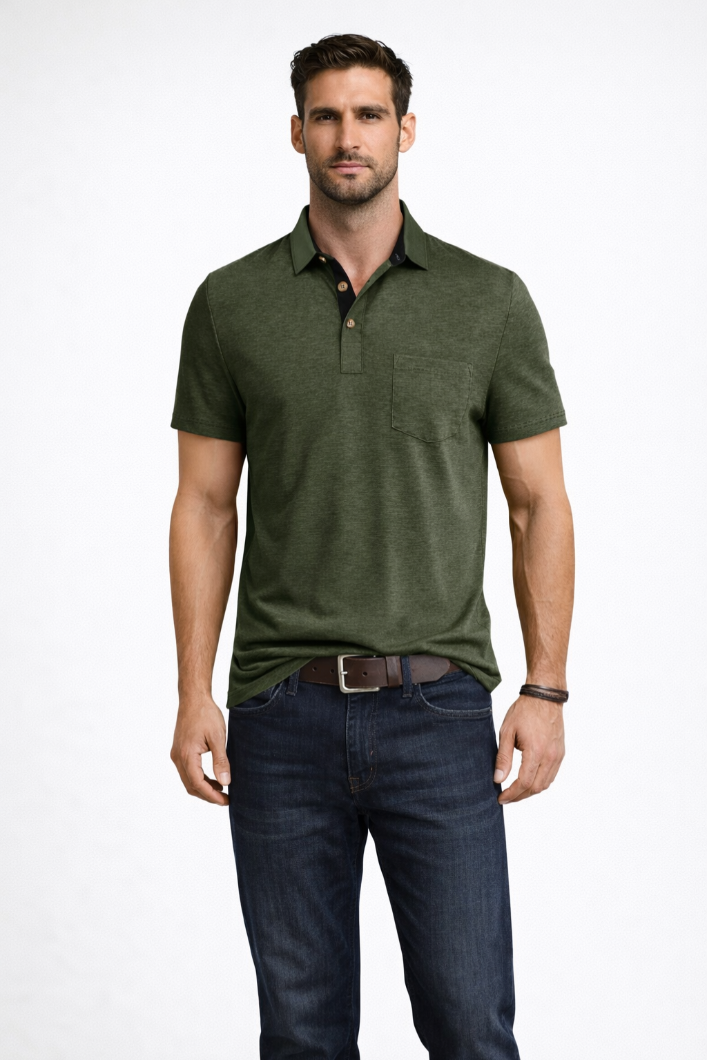 Versatile men's polo shirt, short sleeve. Contrast collar design for smart casual or everyday style.