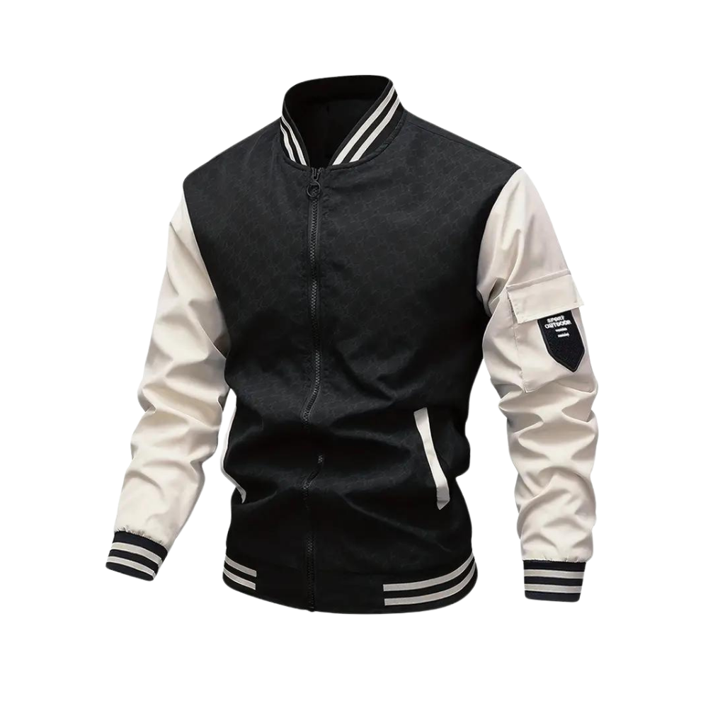 Stylish men's slim-fit baseball jacket, a versatile zip-up bomber outerwear for casual wear in spring & autumn.