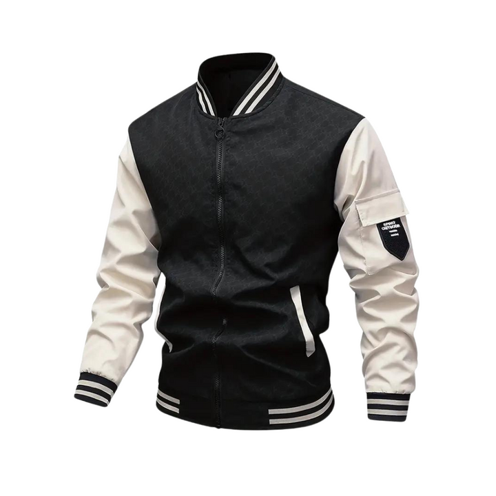 Stylish men's slim-fit baseball jacket, a versatile zip-up bomber outerwear for casual wear in spring & autumn.