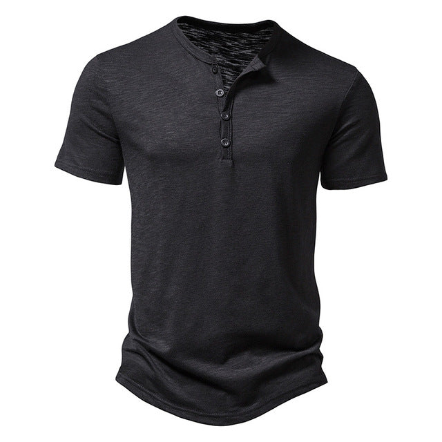 Men's casual slim fit Henley t-shirt with button collar in a versatile color, perfect for everyday style and comfort.