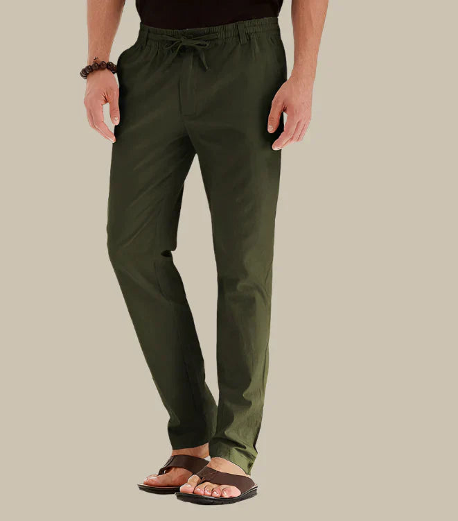 Men's casual summer pants with elastic waistband, providing comfort for warm weather.