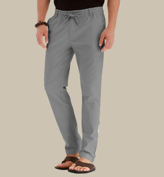 Pull-on men's comfort pants featuring elastic waist, ideal for everyday casual summer wear.