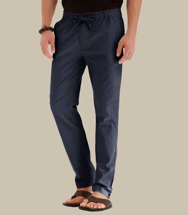 Easy pull-on men's comfort pants, elastic waist, ideal for relaxed summer & warm weather wear.