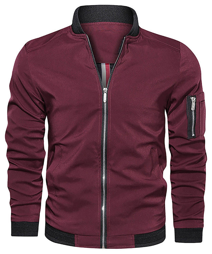 Men's stylish bomber jacket, a staple casual outerwear piece, with a signature sleeve zip pocket.