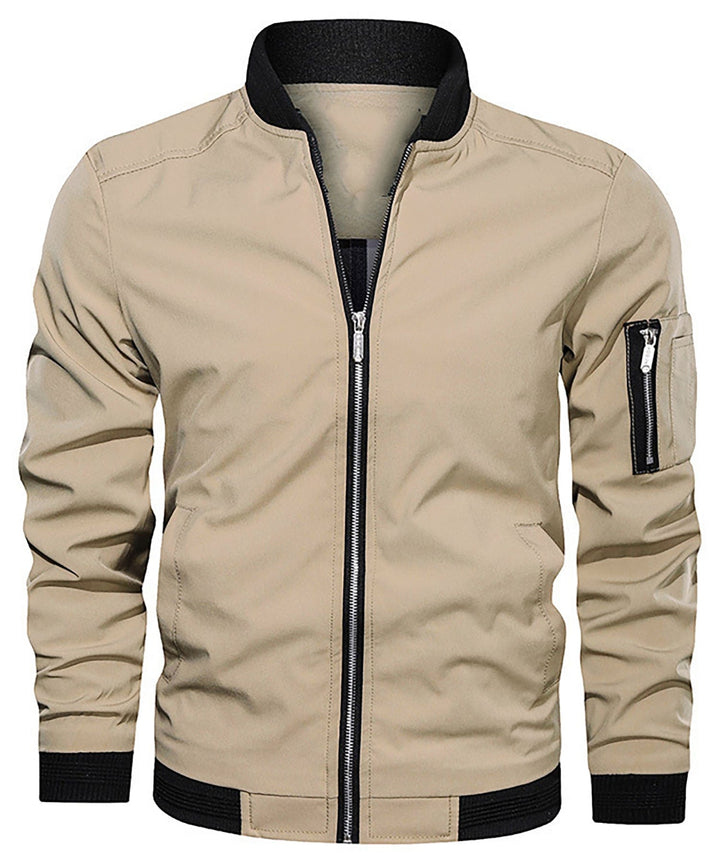 Fashionable men's bomber jacket, a timeless casual classic featuring a useful sleeve zip pocket.