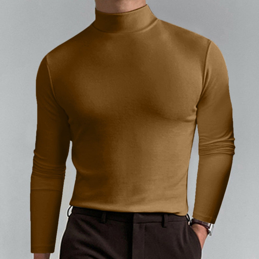 Folded men's black turtleneck sweater, highlighting its classic design, quality knitwear, and warmth.