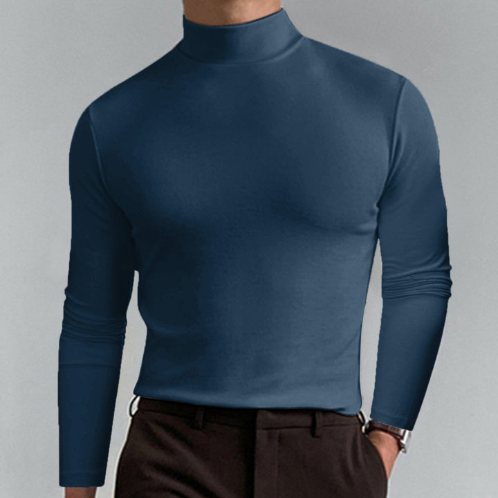 Burgundy men's turtleneck sweater, a stylish knitwear piece adding warmth and color to winter fashion.
