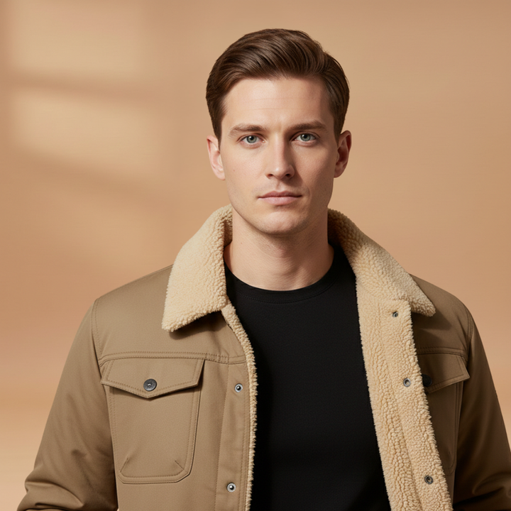Comfortable men's outerwear bomber jacket. Ideal transitional piece with a ribbed collar & ample secure pockets.