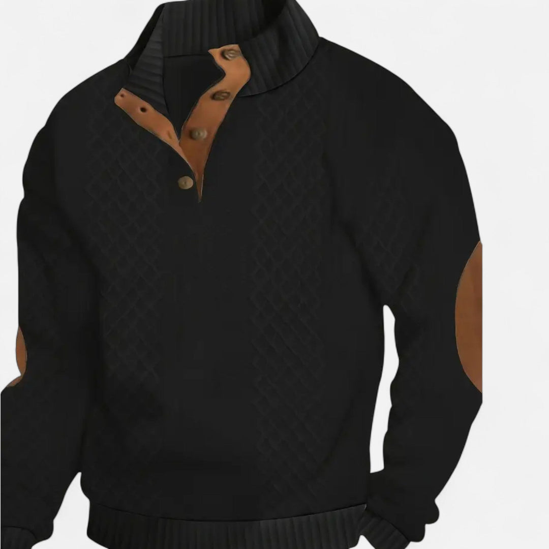 Comfortable men's grey cable-knit pullover sweater, perfect for classic winter fashion & cold weather.