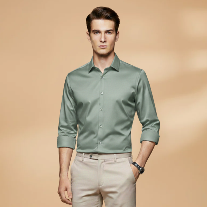 Blue men's long sleeve button-down shirt, a versatile choice for any occasion.