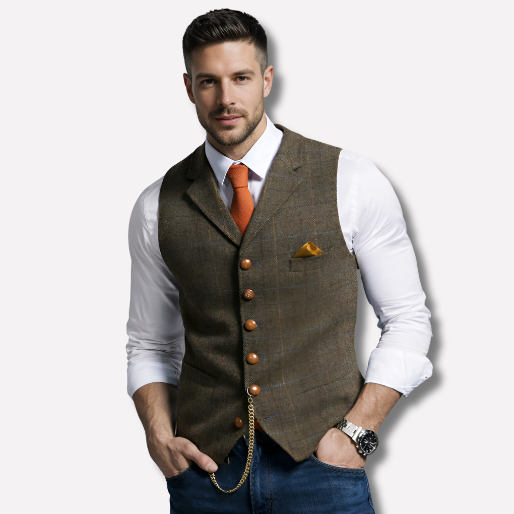 Men's classic formal tailored vest with a sharp fit, ideal for business wear and special events.