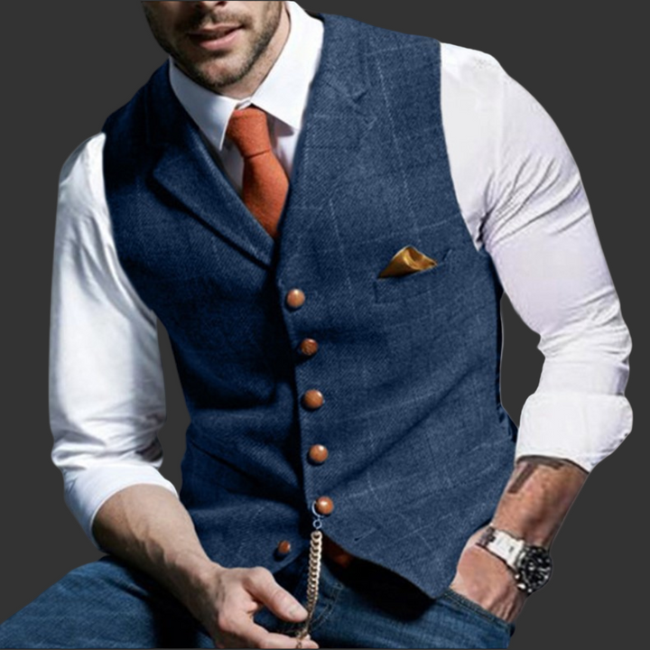 Sophisticated double-breasted v-neck suit vest for men, perfect for weddings, business, and formal events.