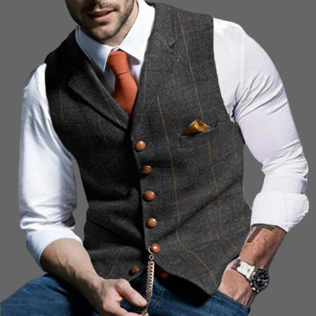 High-quality men's formal vest with a sharp tailored fit, suitable for weddings, business, and smart casual.