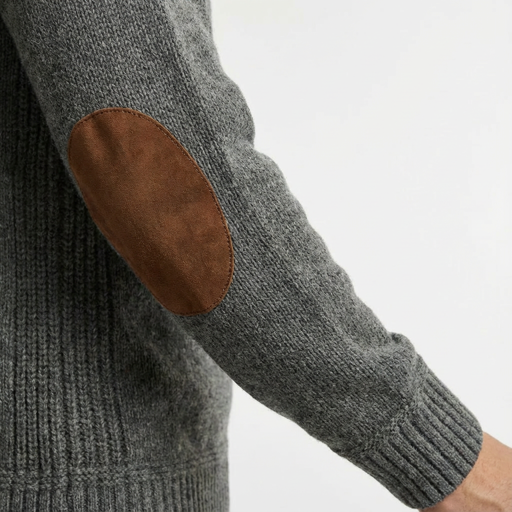 Smart-casual men's jumper, perfect for layering, with unique corduroy elbow patches.