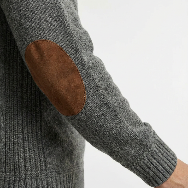 Smart-casual men's jumper, perfect for layering, with unique corduroy elbow patches.