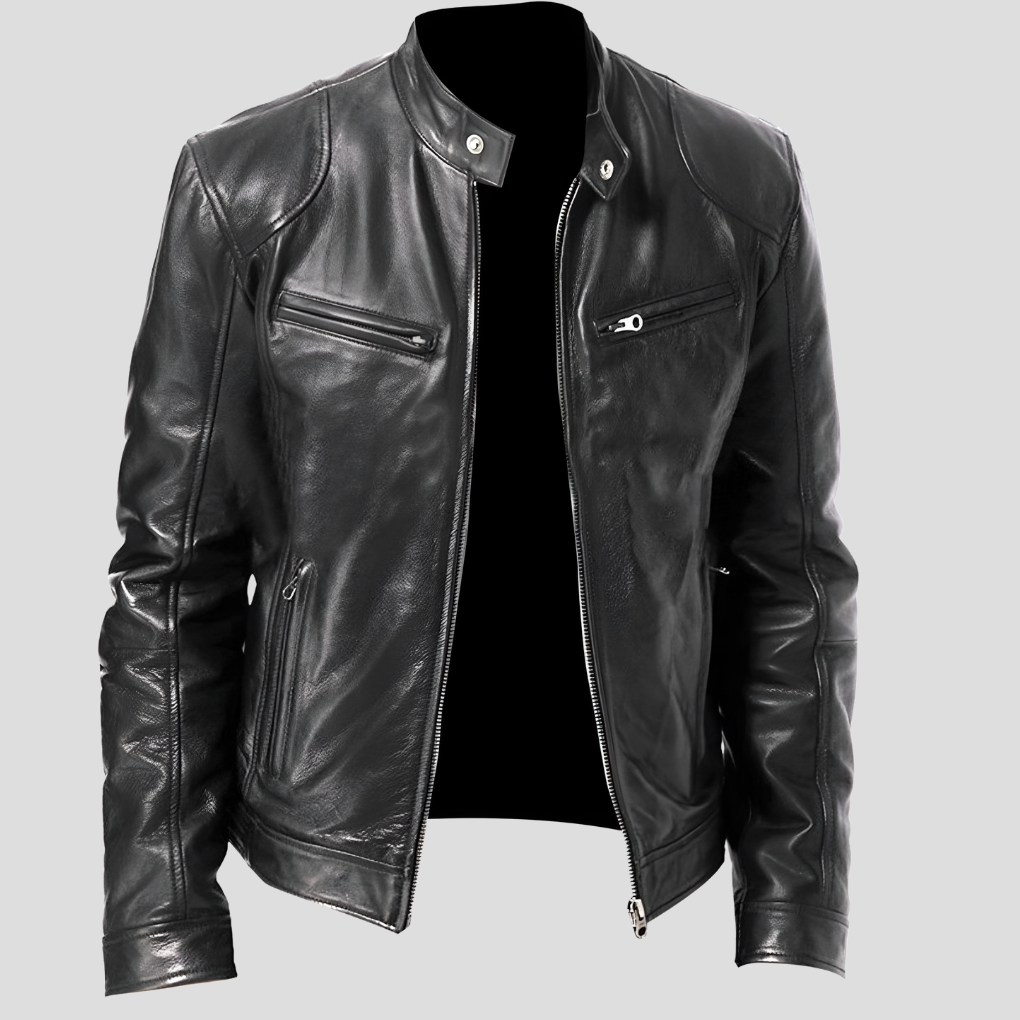 Men's classic leather style bomber jacket, sleek design for effortless cool. Perfect for fall & spring fashion.
