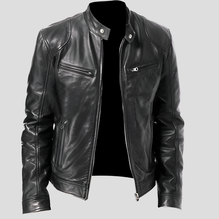 Men's classic leather style bomber jacket, sleek design for effortless cool. Perfect for fall & spring fashion.