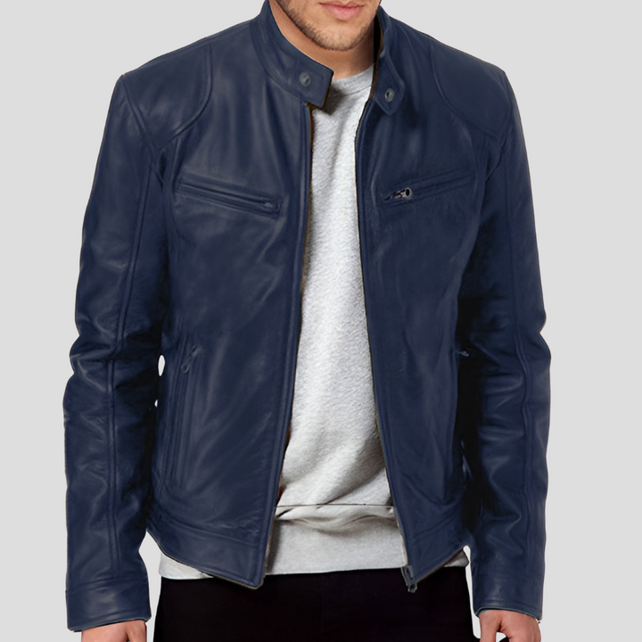Effortless cool: Men's classic leather style jacket, a timeless bomber outerwear piece for versatile casual style.