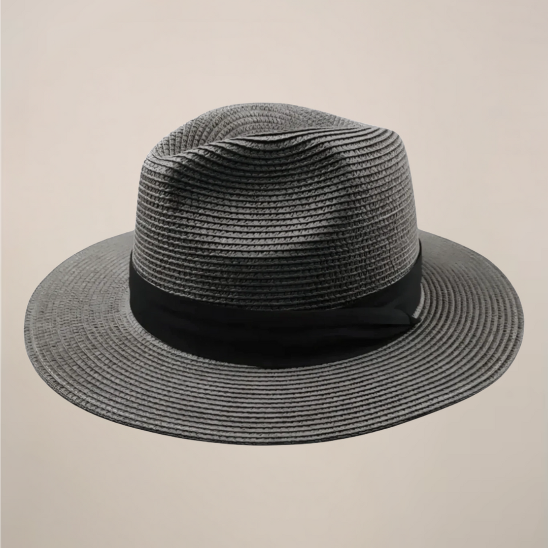 Lightweight straw Panama hat for men, offering wide-brim sun protection and classic beach style.