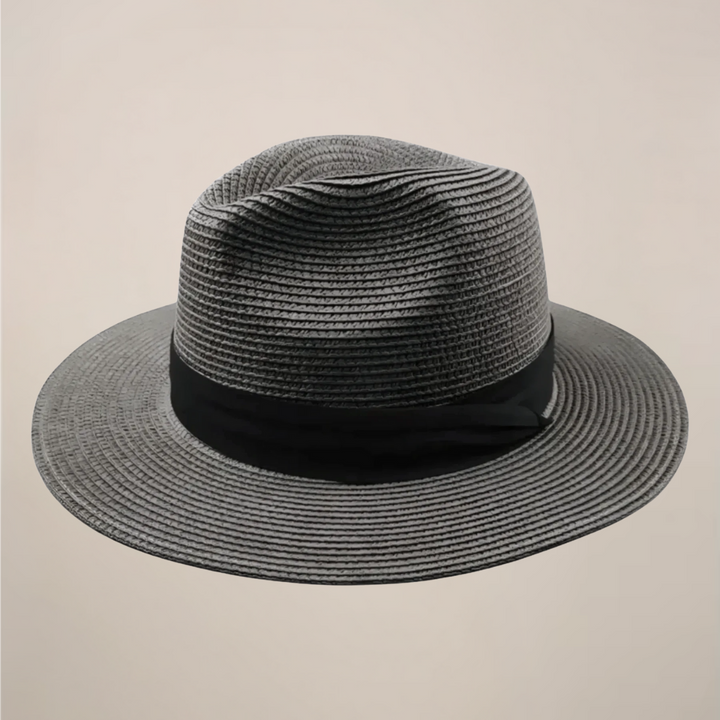 Lightweight straw Panama hat for men, offering wide-brim sun protection and classic beach style.