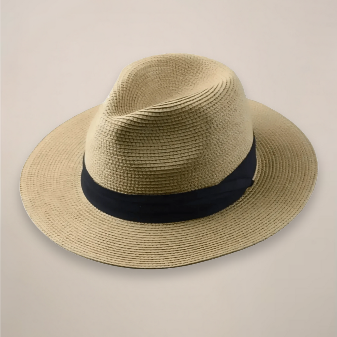 Elegant men's wide-brim Panama hat, ideal for classic summer style, beach, or casual outdoor wear.